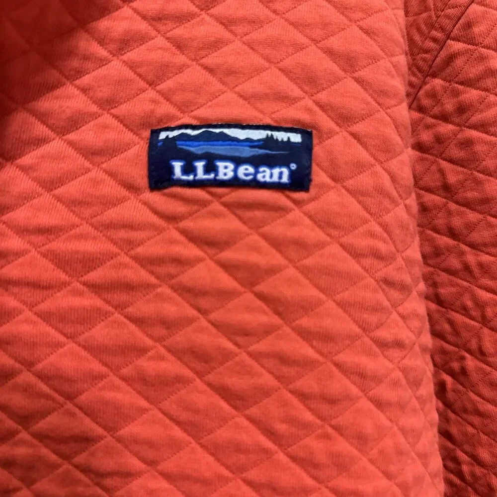 LL Bean Sweater Men Med Burnt Orange 1/4 Zip Quilted Casual Outdoors Hunt Golf